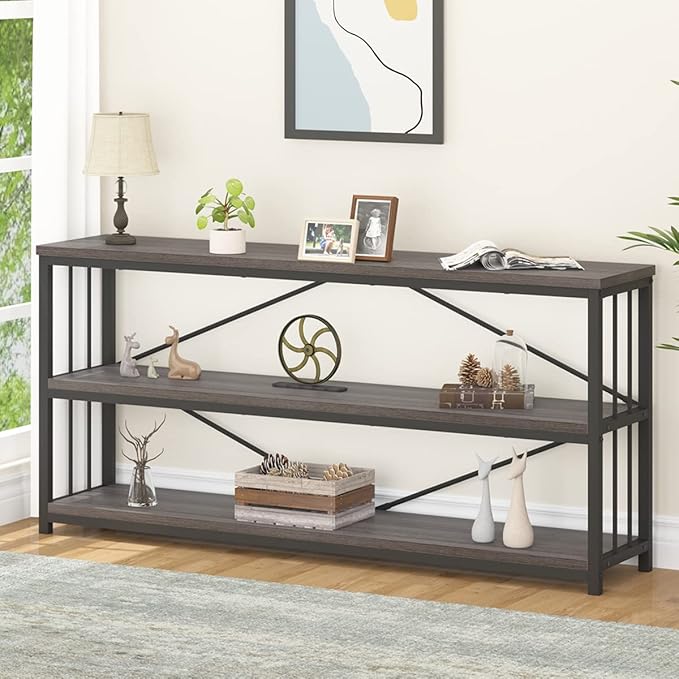 Industrial Console Entryway Table, Metal Wood Rustic Sofa Table with Storage