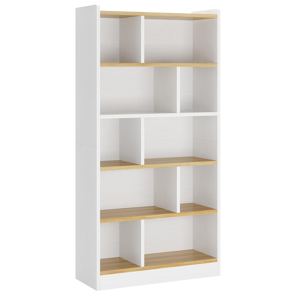 72 Inch Tall White Bookcase, Modern Cube Bookshelf 6 Tier Bookcases, Large Open Display Shelf Storage Organizer for Living Room, Home Office, Library, Bedroom, White and Brown