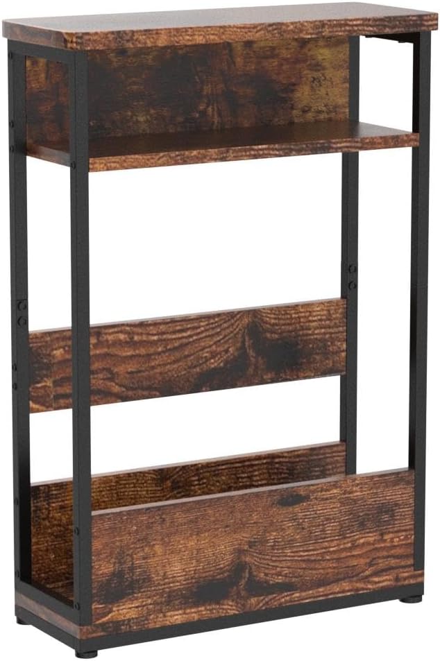 Side Table with Storage Shelf, 3 Tier Long End Table Slim Sofa Table for Narrow