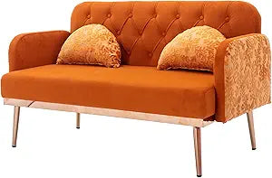 Twin Size Loveseat Accent Sofa Small Velvet Couch with Elegant Moon Shape