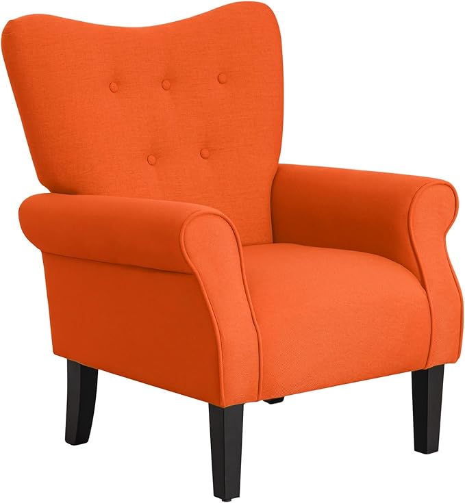 Mid Century Wingback Arm Chair,Modern Upholstered Fabric High Back Accent Chair