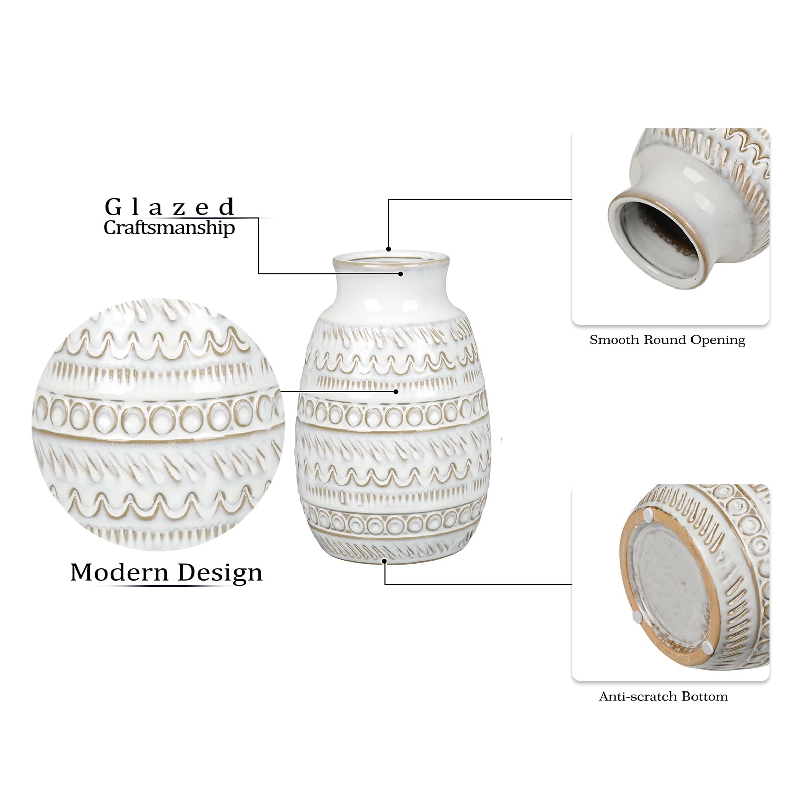 Farmhouse Vases for Home Decor, White Pottery Boho Vases, Decorative Rustic