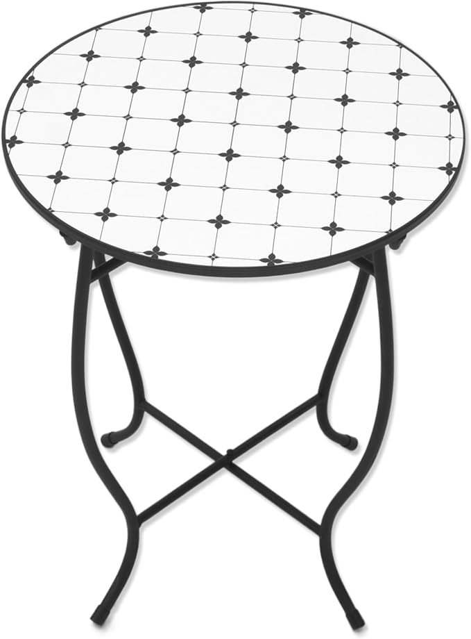 Theme Pattern Small 14 Inches Outdoor Side Table, Metal Frame for Patio, Indoor End Table