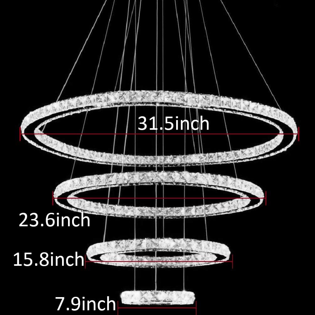 Modern Crystal Chandelier 4 Rings Adjustable Ceiling-Lighting Creative Simple Dining