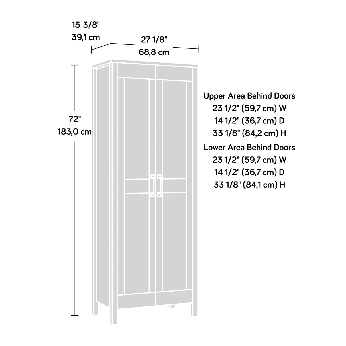 Miscellaneous 2-Door Storage Cabinet, L: 27.09" x W: 15.39" x H: 72.05"