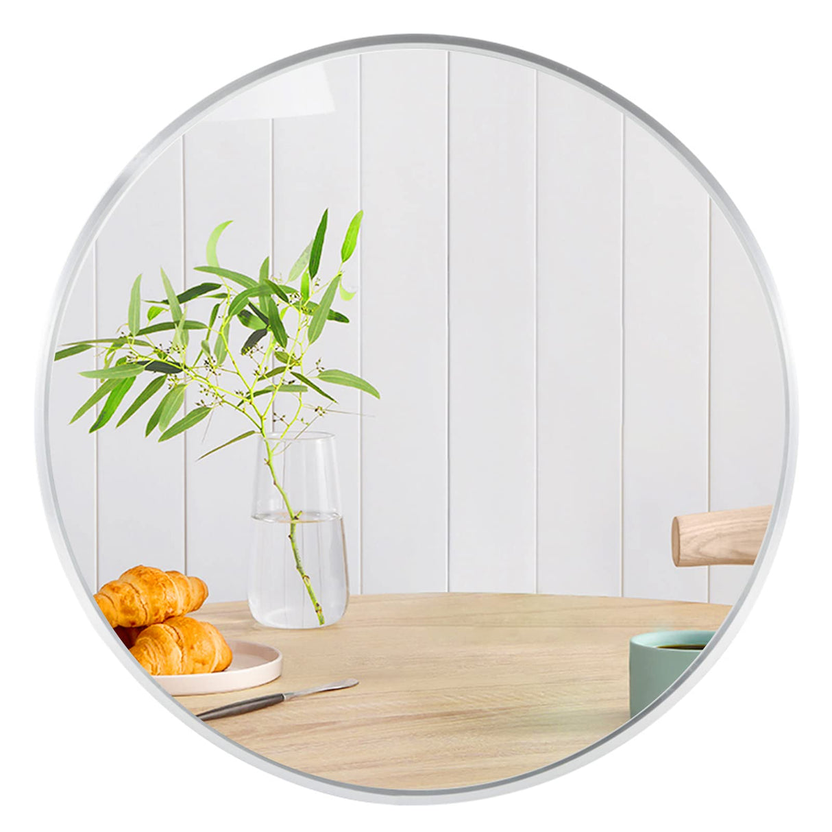 30 Inch Circle Mirror, Silver Large Round Wall Mirror with Metal Brush Framed for