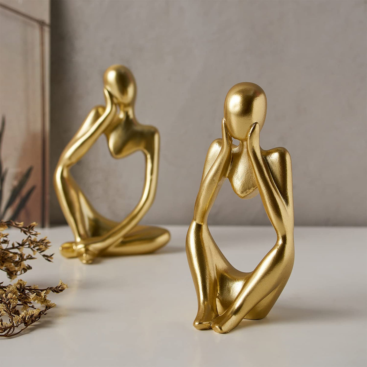 Gold Thinker Statues for Table Decor Abstract Art Sculpture Set of 3 Gold Figurines House