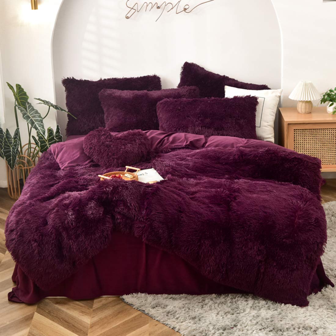 5 PCS Shaggy Duvet Cover Bedding Set - Fluffy Comforter Cover Long Faux Fur Luxury