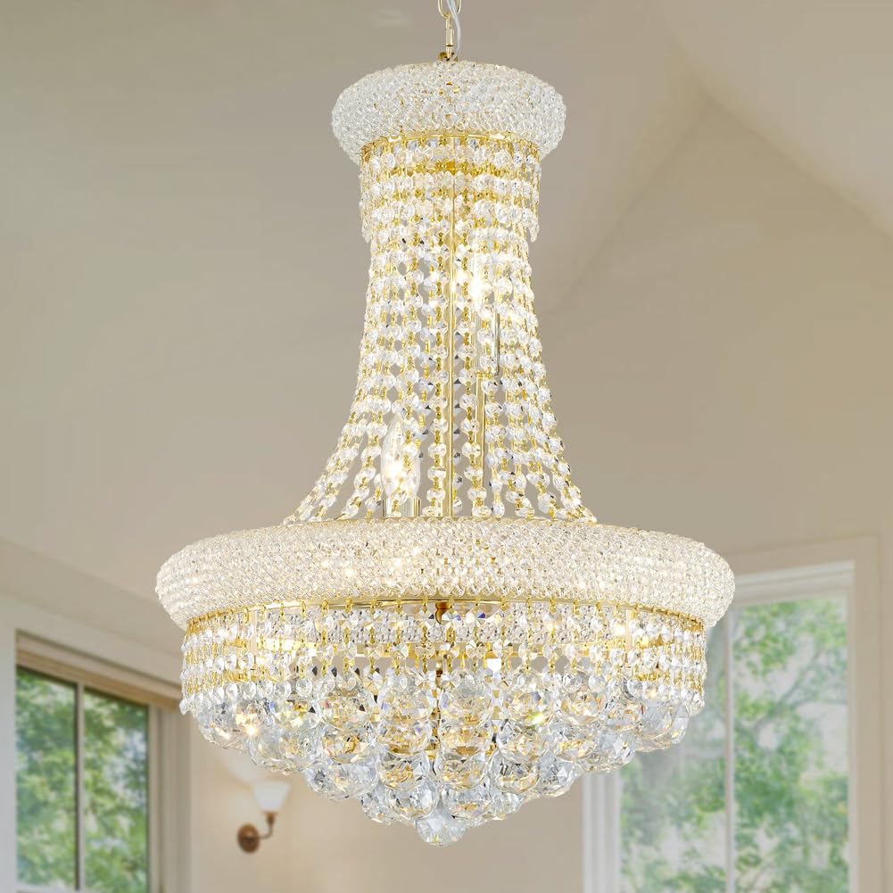 Modern Gold Crystal Chandelier Lights - Diameter 18" Ceiling Haning Chandeliers