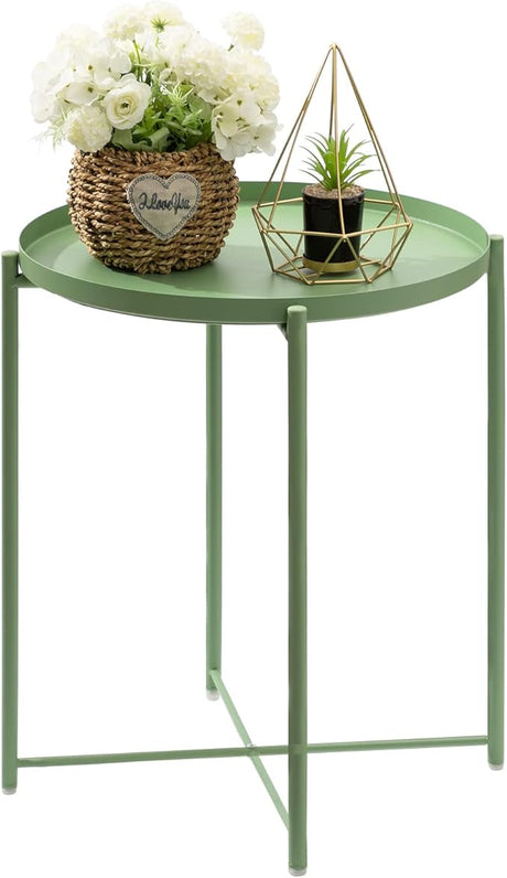 White End Table, Outdoor White Side Table for Small Spaces Accent Patio Side Table Round