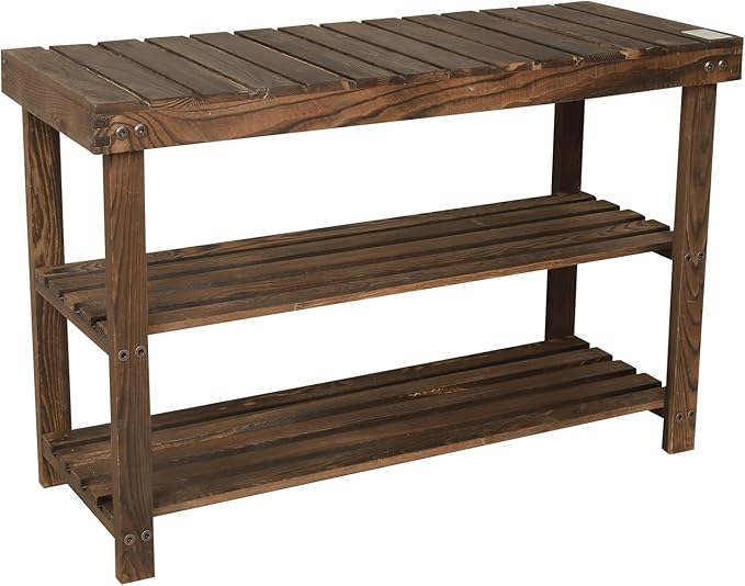 3-Tier Shoe Storage Bench, Brown, Wooden