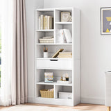 Wooden Open Shelf Bookcase - 61" Height Free Standing Display Storage Cabinet Organizer