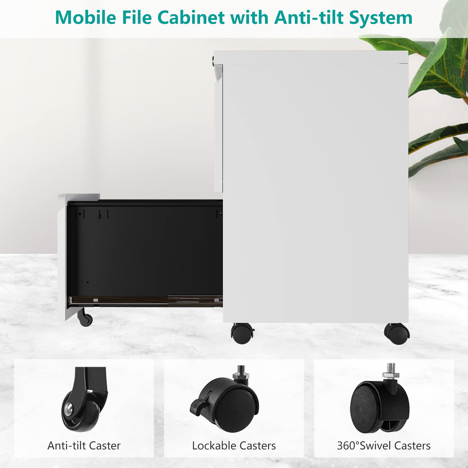 Metal File Cabinets with 2 Drawer,Under Desk Locking File Cabinet for Legal Letter Files