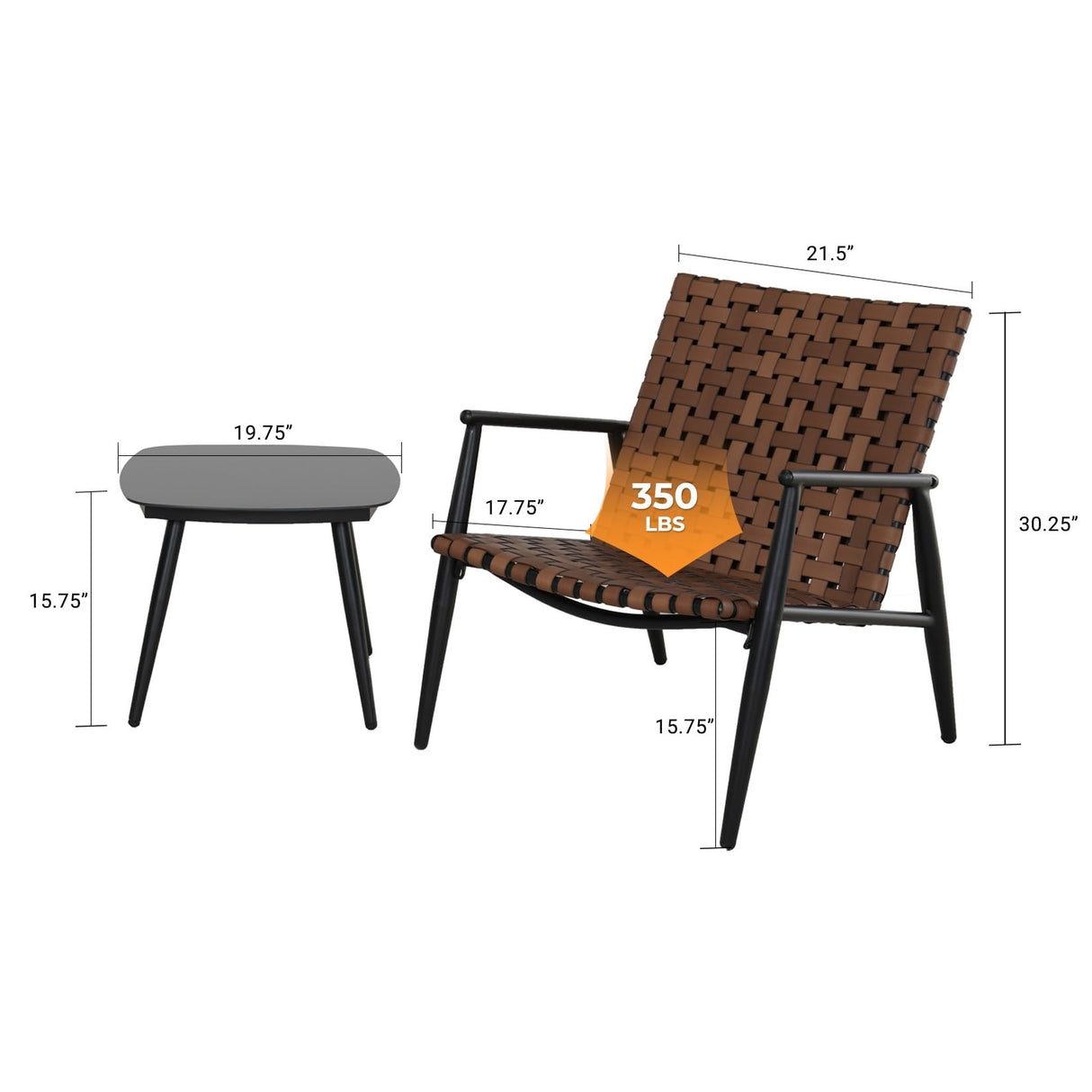 Grand patio Outdoor Bistro Set 3 Pieces Leather-Look Wicker Patio Chairs Set Powder Coated Aluminum Frame with Outdoor Chairs Set of 2 and Side Table for Garden Backyard Balcony Brown