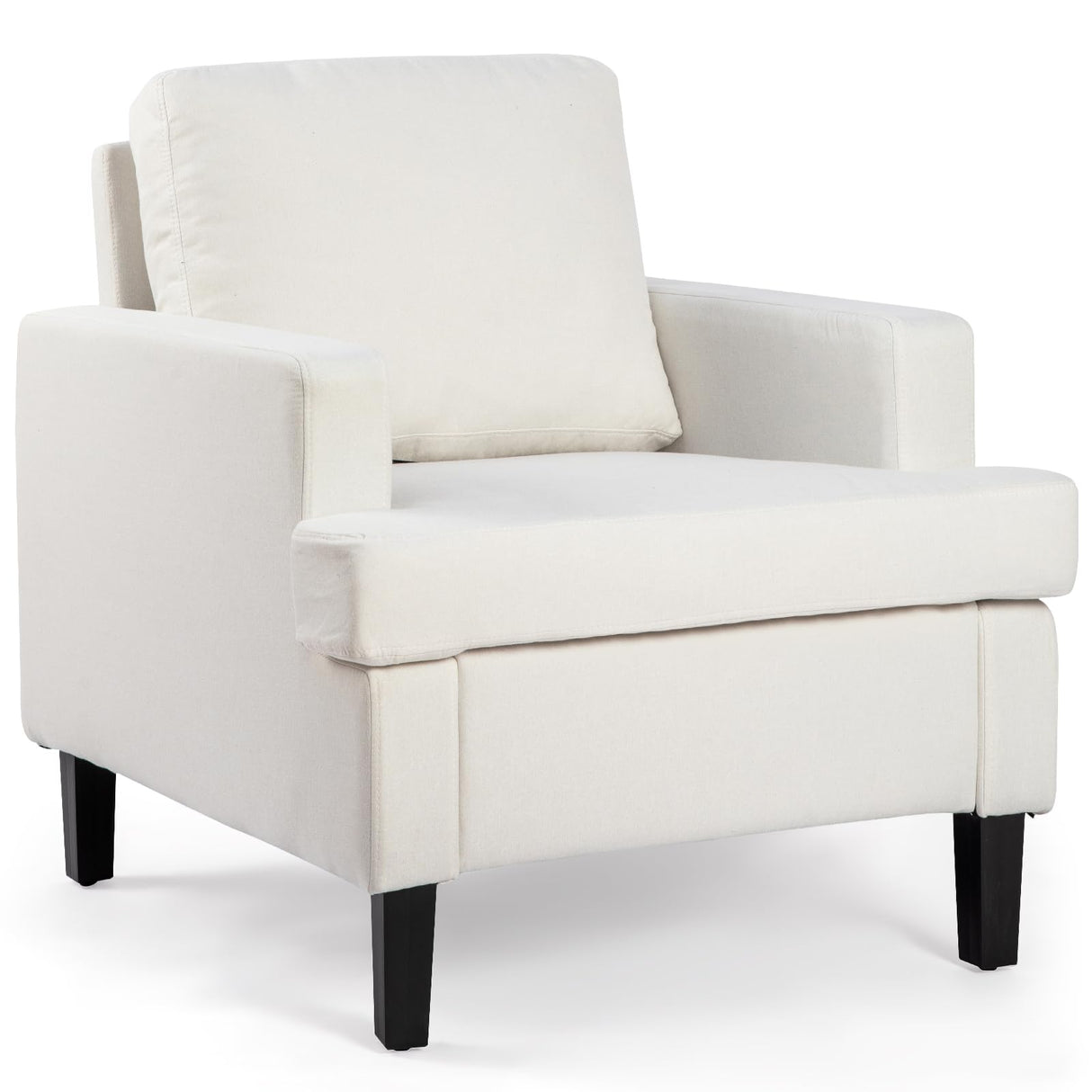 FERLAXY Mid-Century Accent Chair, Comfy Linen Fabric Armchair with Thick Cushion, Modern Upholstered Single Sofa Chair, Living Room Side Chair for Small Space, Ivory