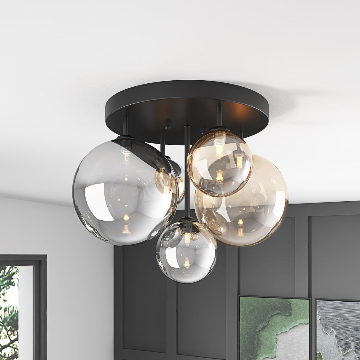 5-Light Semi Flush Mount Ceiling Light with Globe Glass Shade