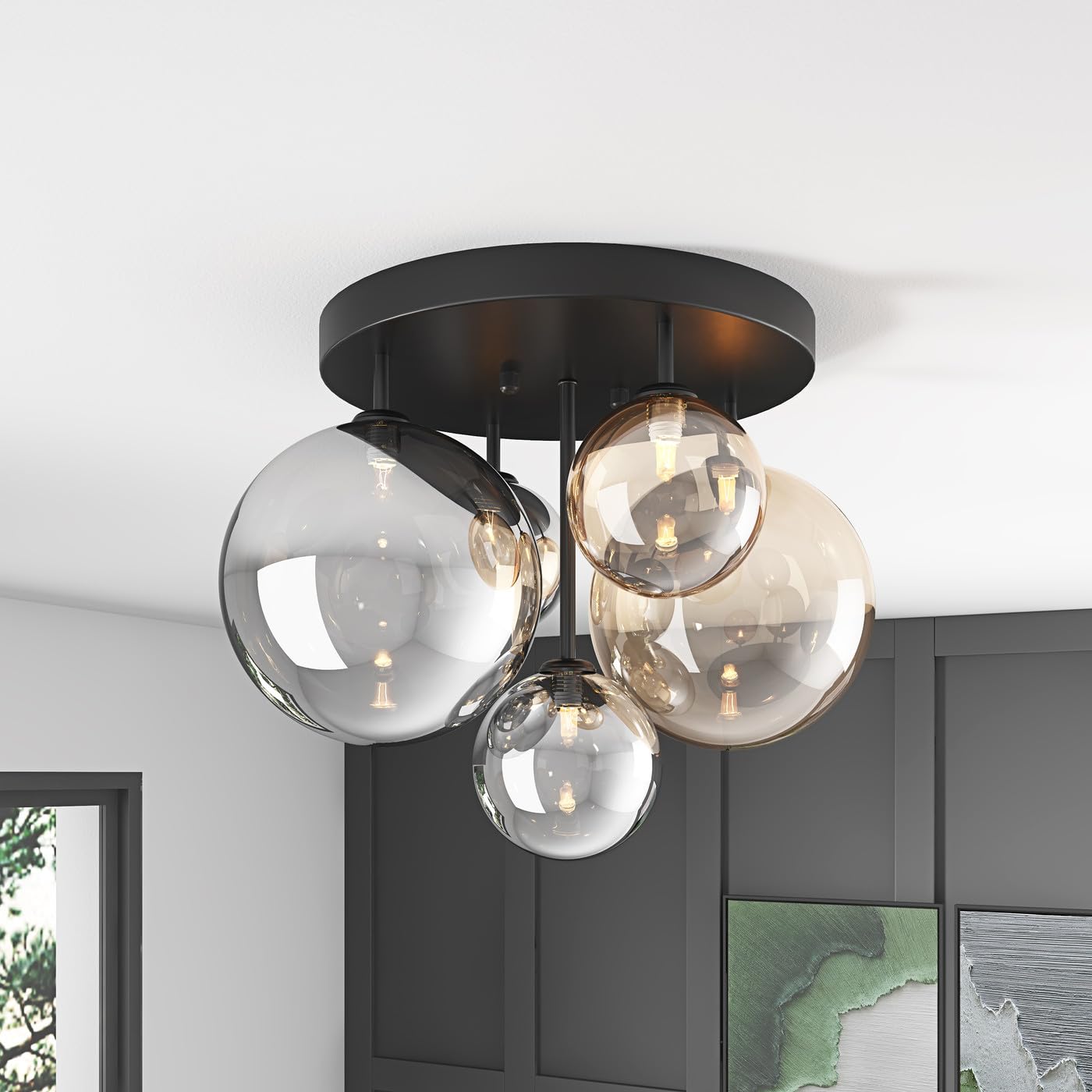 5-Light Semi Flush Mount Ceiling Light with Globe Glass Shade