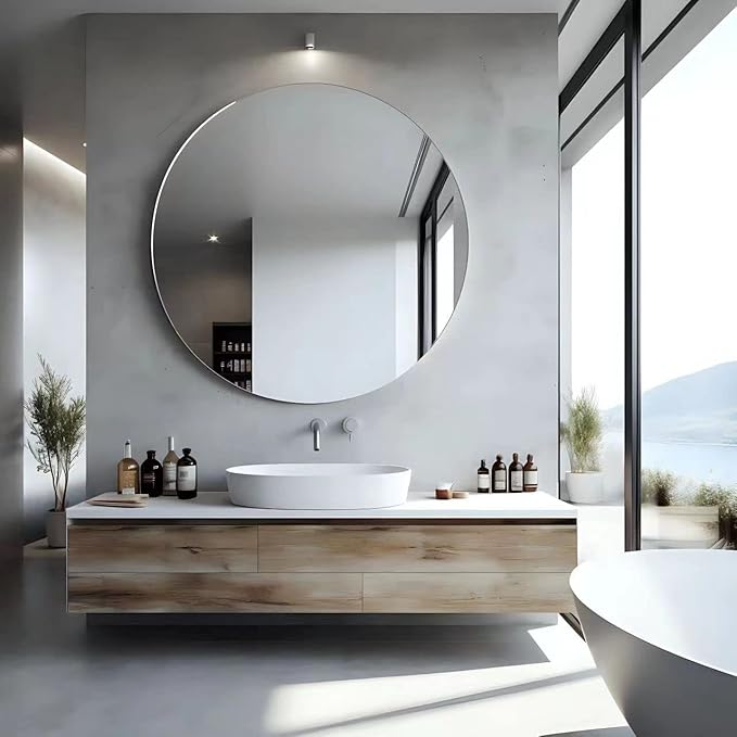 Round Frameless Wall Mirror with Beveled Edge - Circle Mirror for Bathroom & Vanity,