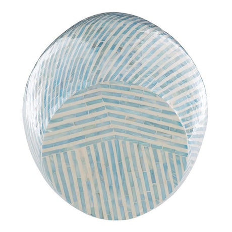 Westly Round Drum Table with Capiz Shell Finish in Light Blue/White