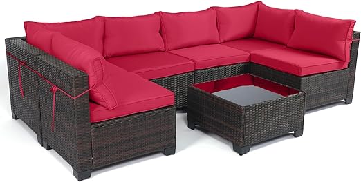 7 Pieces Outdoor Patio Furniture Sets,Rattan Conversation Sectional Set