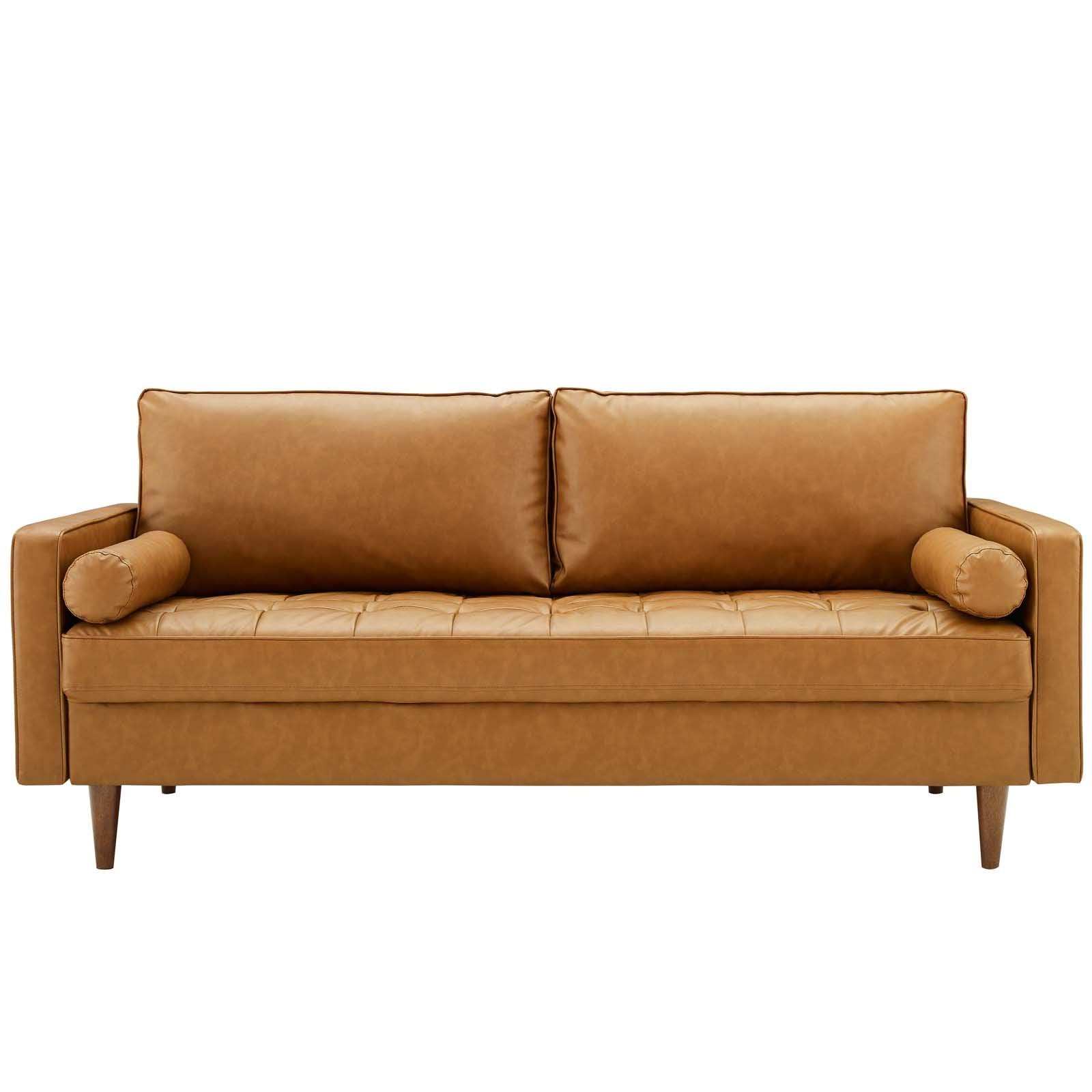 EEI-3765-TAN Valour Upholstered Faux Leather Sofa, Tan