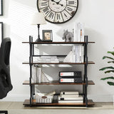 Industrial 4 Tier Bookshelf,Metal and Wood Bookcase,Open Wide Display Storage Bookshelves,for Bedroom,Living Room,Home Office, Easy Assembly