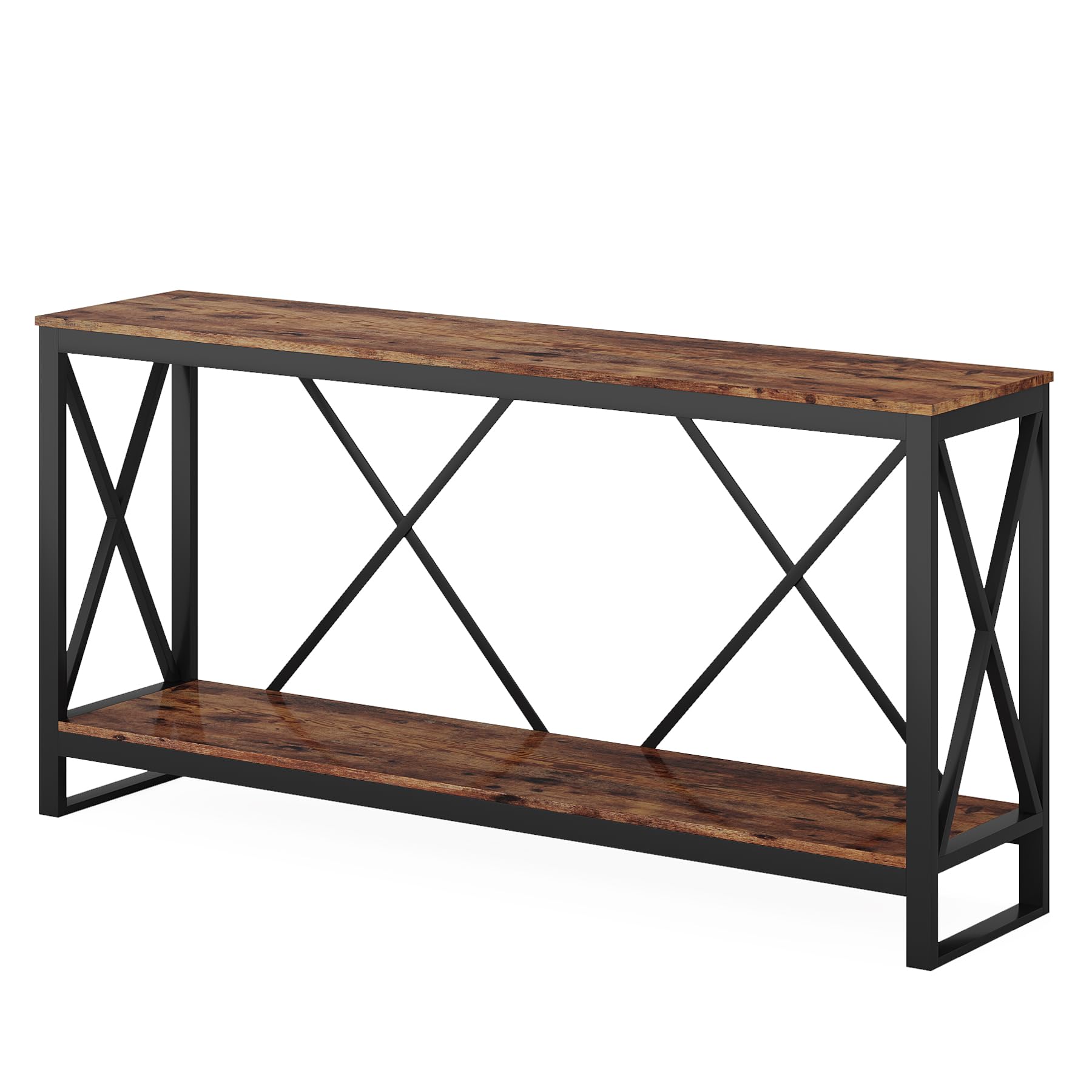 70.9 Inch Extra Long Console Table, Industrial Narrow Sofa Entry Behind Couch with Open Storage Shelf.