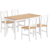 SogesPower 4-Person Dining Table Set 5 Pieces, Wood Kitchen Table Set with 4 Chairs for Kitchen Dining Room Restaurant, White&Oak