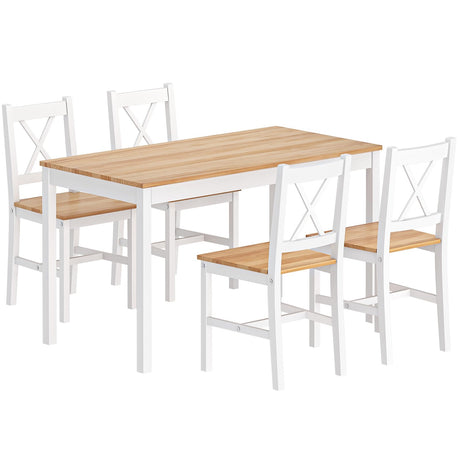 SogesPower 4-Person Dining Table Set 5 Pieces, Wood Kitchen Table Set with 4 Chairs for Kitchen Dining Room Restaurant, White&Oak