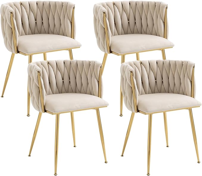 Velvet Dining Chairs Set of 4, Modern Upholstered Dining Chairs with Gold Metal Legs for