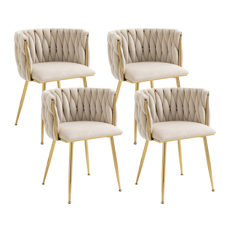 ECHINGLE Velvet Dining Chairs Set of 4, Modern Upholstered Dining Chairs with Gold Metal Legs for Dining Room, Vanity, Kitchen, Living Room(Beige)