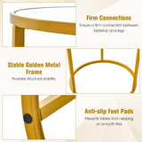 Gold Side Table, Round End Table with Sintered Stone Top and Metal Frame