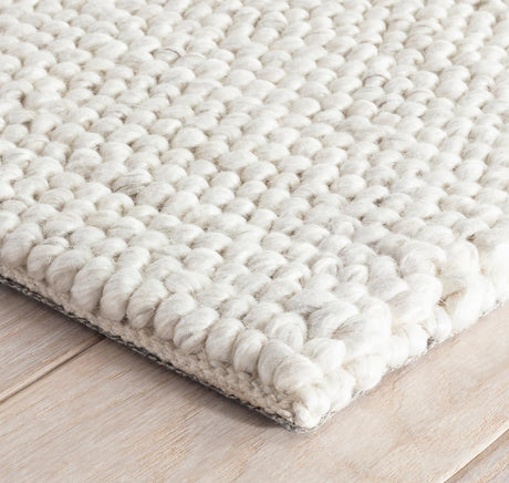 Wool Cotton Hand Woven Chunky Knit Popcorn Rug - Ivory Contemporary Area Rug