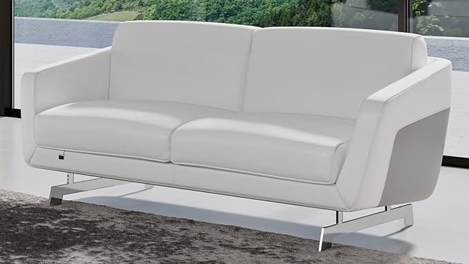 Furniture Modern Armondo Sofa in Two Tone White Microfiber Leather and Grey Accent