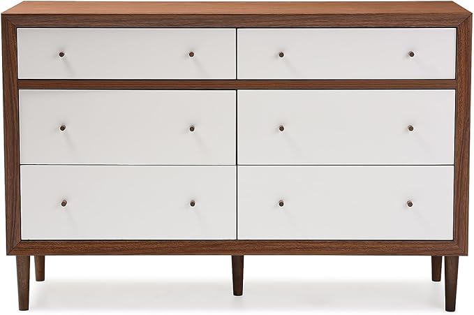 Harlow 35.69-inch High 6-Drawer Dresser, Walnut Brown and White (121-6781-HiT)