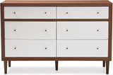 Harlow 35.69-inch High 6-Drawer Dresser, Walnut Brown and White (121-6781-HiT)