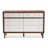 Harlow 35.69-inch High 6-Drawer Dresser, Walnut Brown and White (121-6781-HiT)