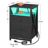 Night Stand Set 2, LED Nightstand with Charging Station, End Side Tables