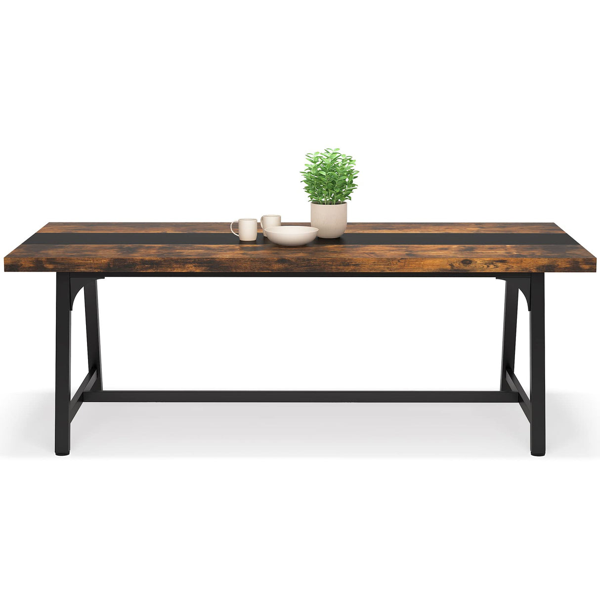 70.87 Inches Dining Table for 8 People, Wooden Kitchen Table with Strong Metal Frame for Big Family,