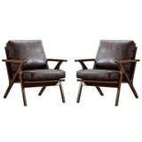 Mid Century Modern Chair, PU Leather Accent Chairs Set of 2, Armchair with Solid Wood