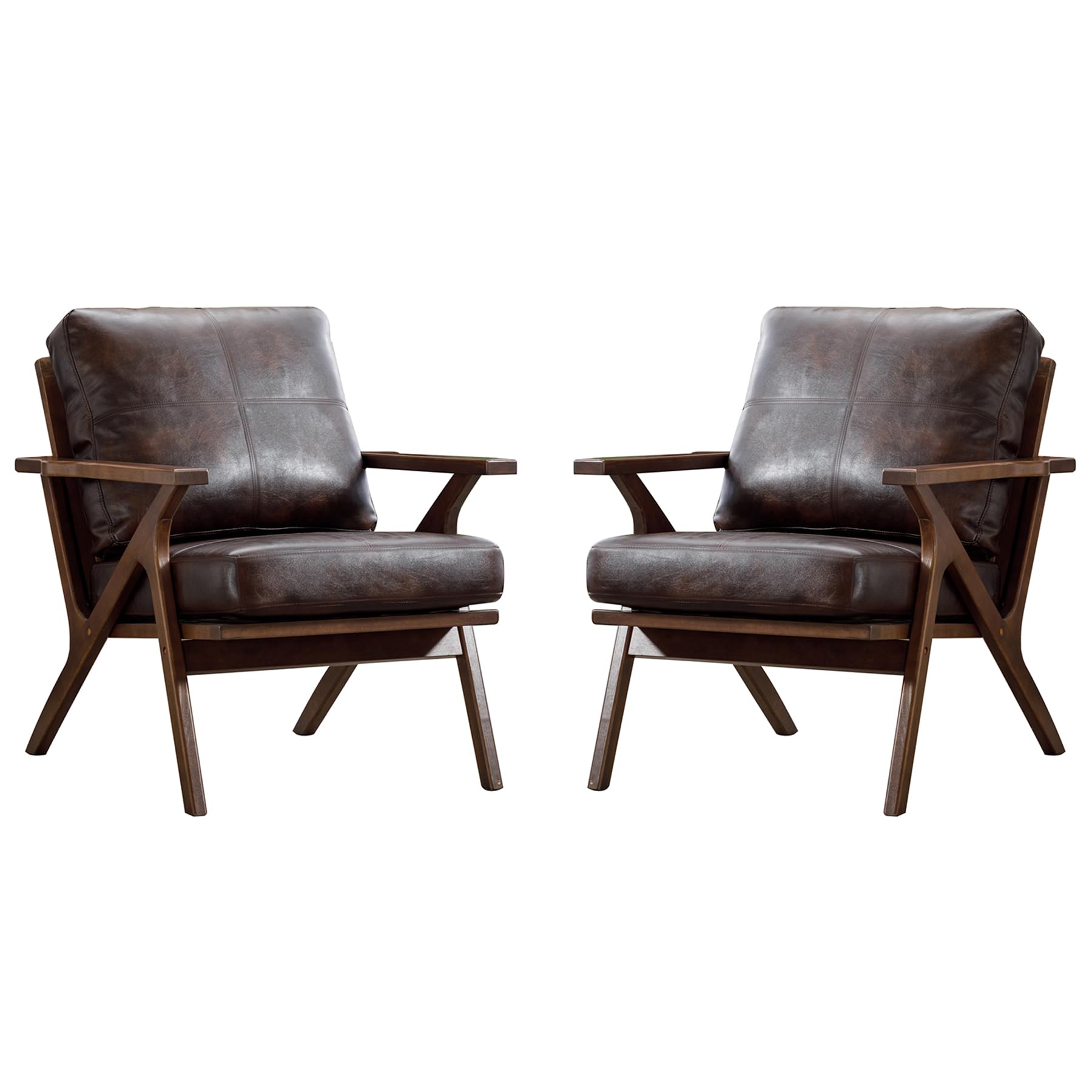 Modura PU Leather Accent Chairs – Set of 2 Mid-Century Armchairs