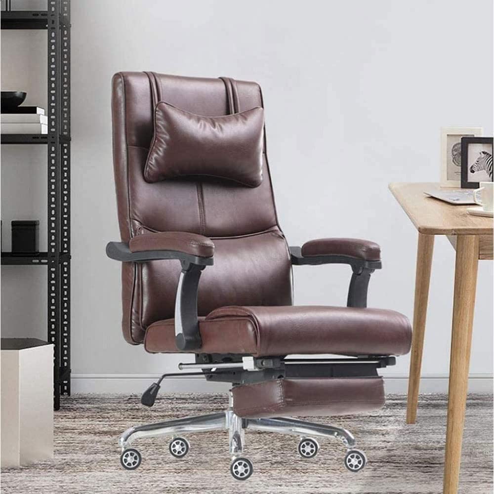 Office Chair Office Chair, Reclining Leather Computer Chair with Armrest, Comfy Reclining