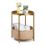 Table, Gold End Table with Storage Basket, Metal Night Stand with Removable Tray, Small