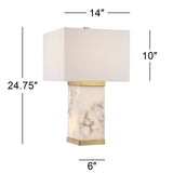 Mindy Modern Table Lamp 24 3/4" High with Nightlight White Gray Alabaster Gold Metal Rectangular