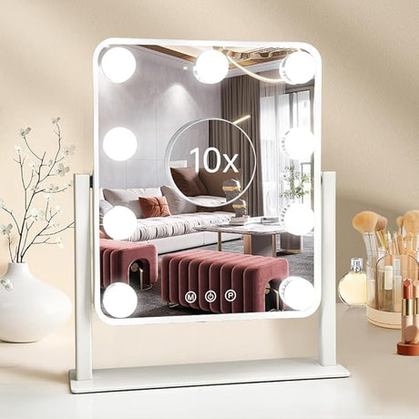 Hollywood Vanity Mirror with Lights,Tabletop Makeup Mirror with 9 LED Lights Smart