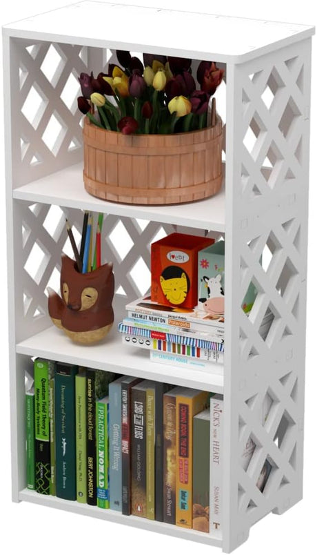 Small Bookshelf, 3-Tier White Bookcase for Kids & Adults