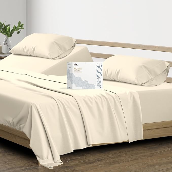 King Size Cotton Sheets Set - 500 Thread Count 4 PC 100% Cotton Sheets