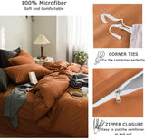 Duvet Cover Set Queen Size Burnt Orange Duvet Cover 3 Pcs Soft Microfiber Fall