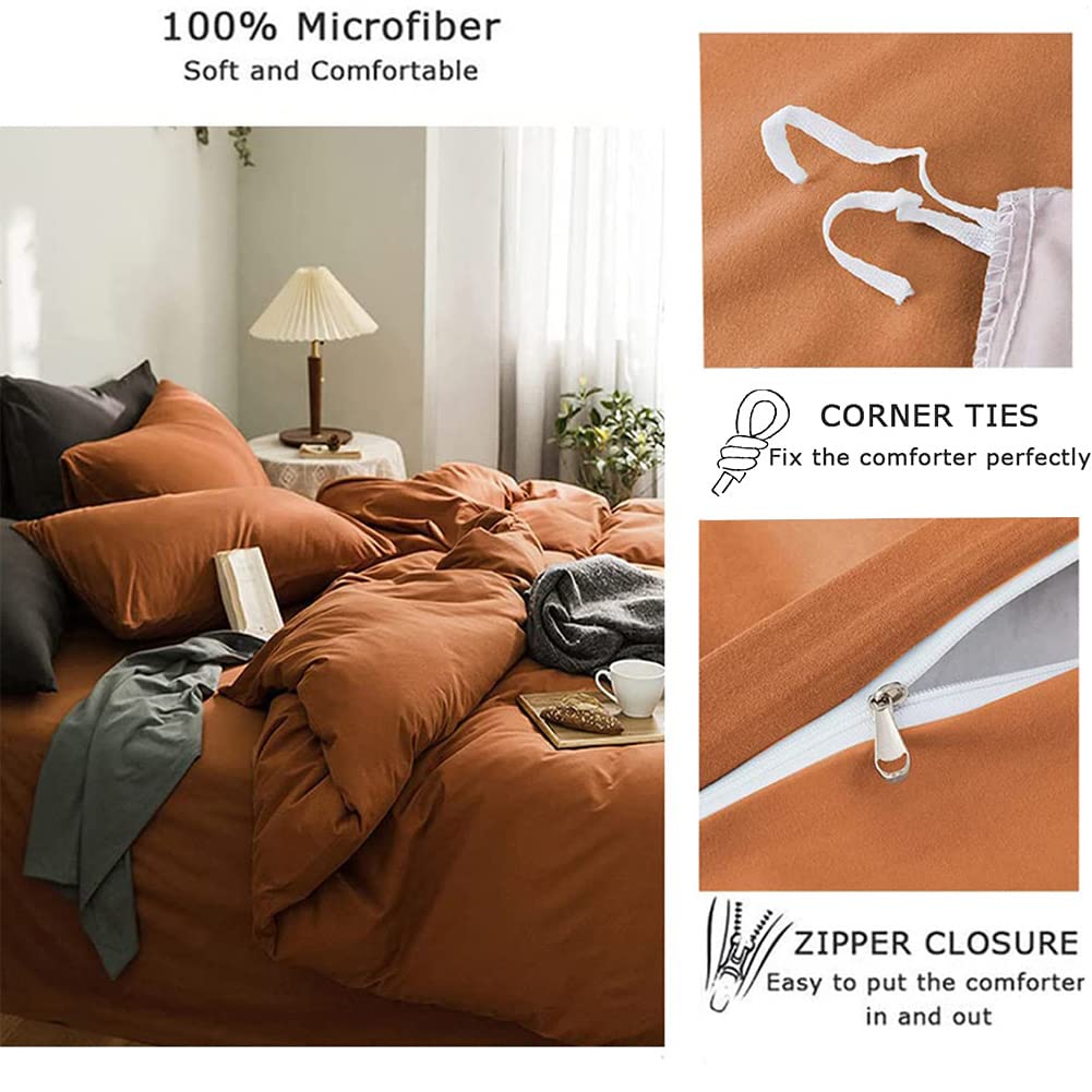 Duvet Cover Set Queen Size Burnt Orange Duvet Cover 3 Pcs Soft Microfiber Fall