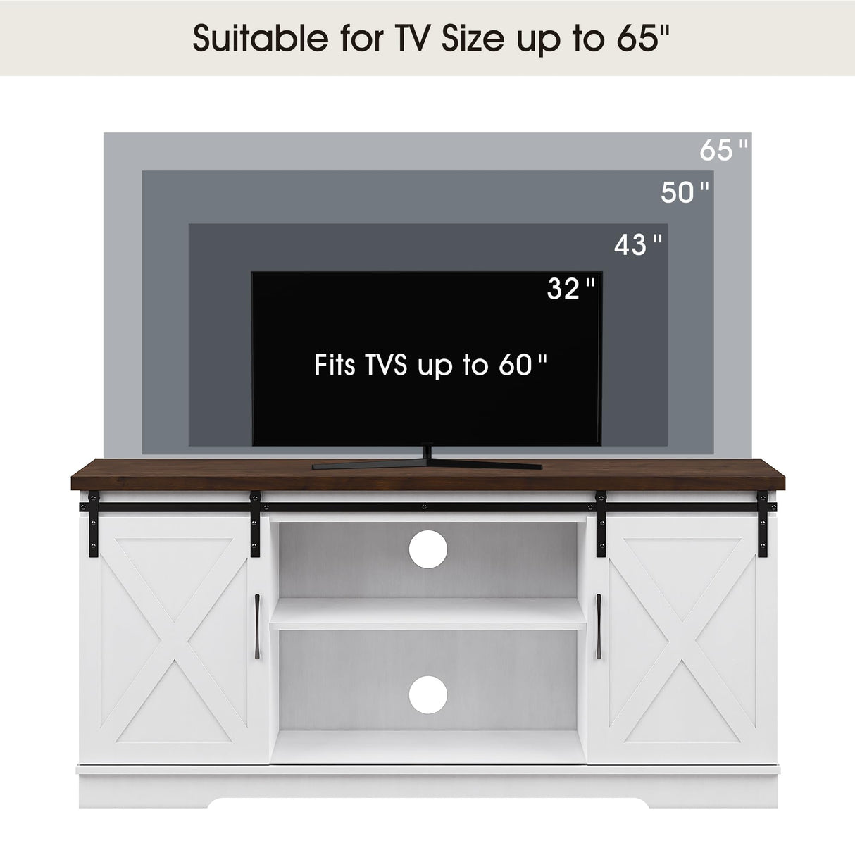 Farmhouse TV Stand for 65 Inch TV, Entertainment Center with Storage and Sliding Barn